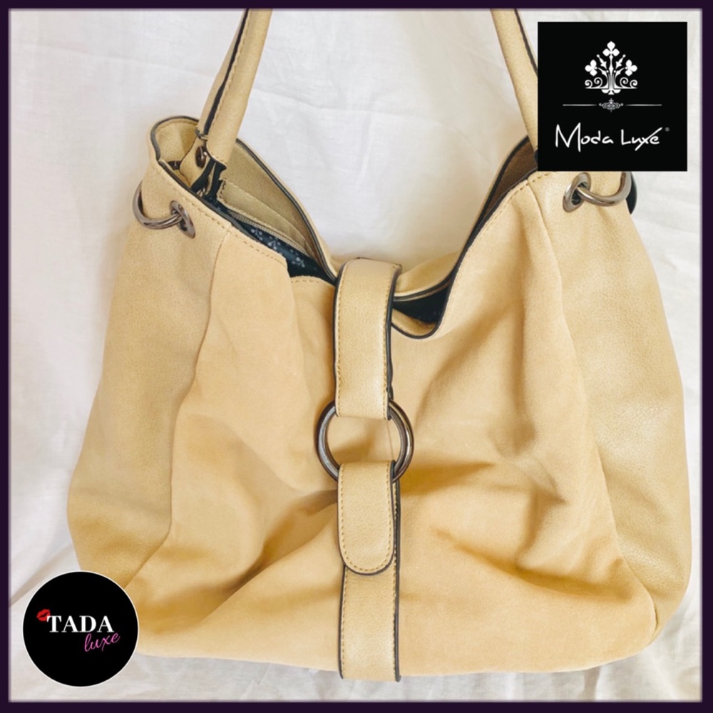 NEW! Moda Luxe Leather Satchel. Tan